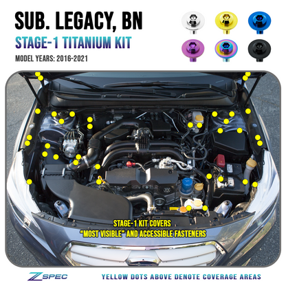 ZSPEC Stage-1 Dress Up Bolts® Fastener Kit for '16-21 Subaru Legacy 3.6L, Titanium