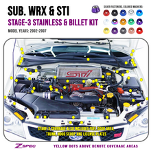 ZSPEC Stage-3 Dress Up Bolts® Fastener Kit, 02-07 Subaru WRX & STI, Stainless & Billet