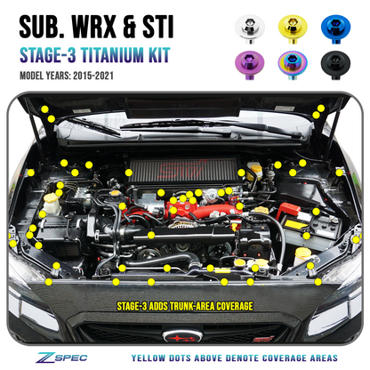 ZSPEC Stage-3 Dress Up Bolts® Fastener Kit for '15-21 Subaru WRX & STI, Grade-5 Titanium