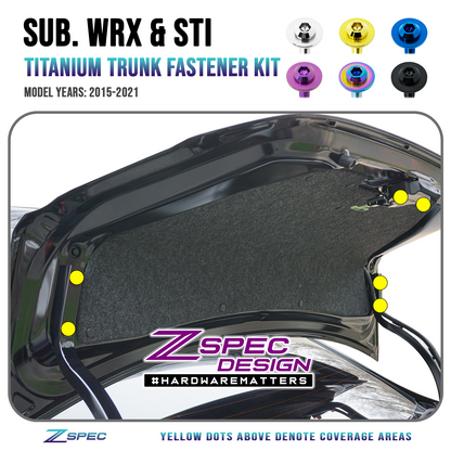 ZSPEC Trunk Dress Up Bolts® Fastener Kit for '15-21 Subaru WRX & STi, Titanium