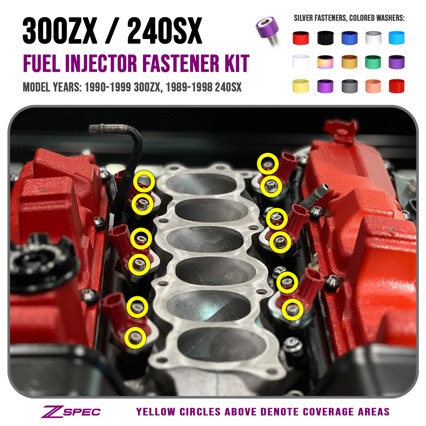 ZSPEC Fuel Injector Dress Up Bolts® Fastener Kit for Nissan 300zx & 240sx, Stainless & Billet Hardware