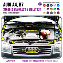 ZSPEC Stage-2 Dress Up Bolts® Fastener Kit for '04-08 Audi A4 B7 3.0L, Stainless & Billet