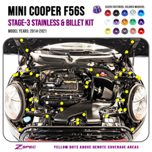 ZSPEC Stage-3 Dress Up Fastener Kit, '14-21 Mini Cooper S F56S, Stainless & Billet