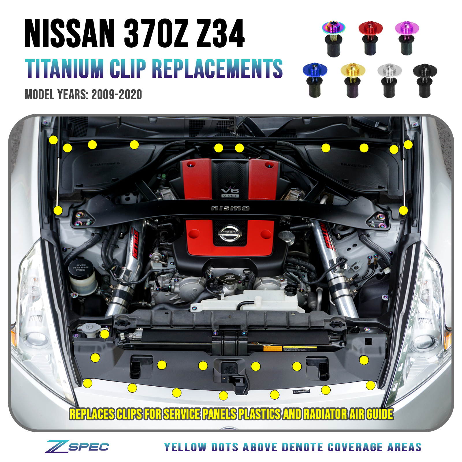 ZSPEC Plastic-Clips Replacement Kit for '09-20 Nissan 370z Z34, Grade-5 Titanium