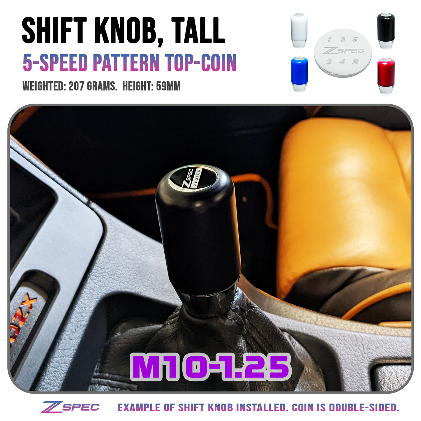 ZSPEC Shift Knob, M10-1.25, Delrin & Stainless, 5-Speed, Fits 300zx/240SX/3000GT/R32/R33/R34