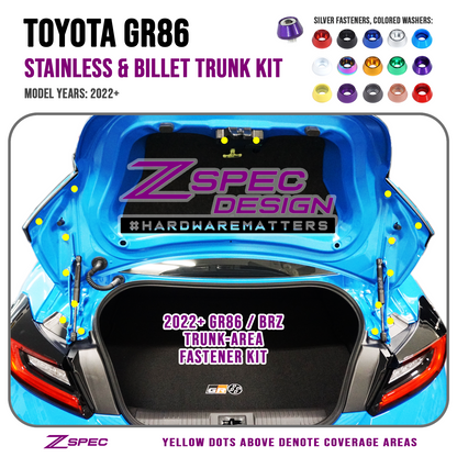 ZSPEC Trunk Area Fastener Kit for '22+ Toyota GR86 & Subaru BRZ, Stainless & Billet