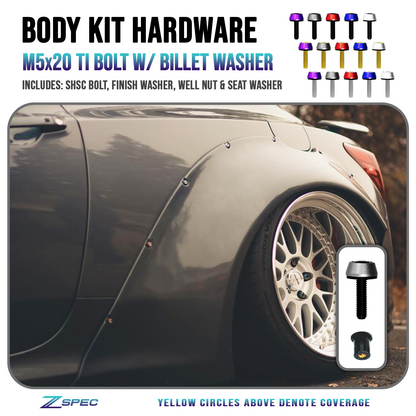 ZSPEC Body Kit Fastener, M5x20mm Titanium & Billet w/WELL NUT, Per Each