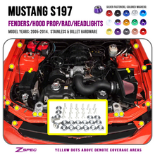 ZSPEC Fenders-Rad-Brackets-Hood-Prop-Headlights Fasteners for '05-14 S197 Ford Mustang, Stainless & Billet