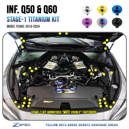 ZSPEC Stage-1 Dress Up Bolts® Fastener Kit for Infiniti Q50/Q60 w/VR30DDTT, Titanium