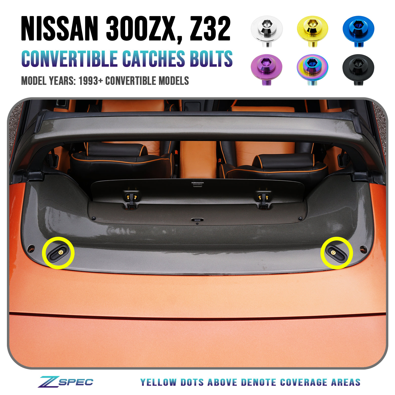 ZSPEC Convertible Deck Catch Fasteners for '93-96 Nissan 300zx, Titanium