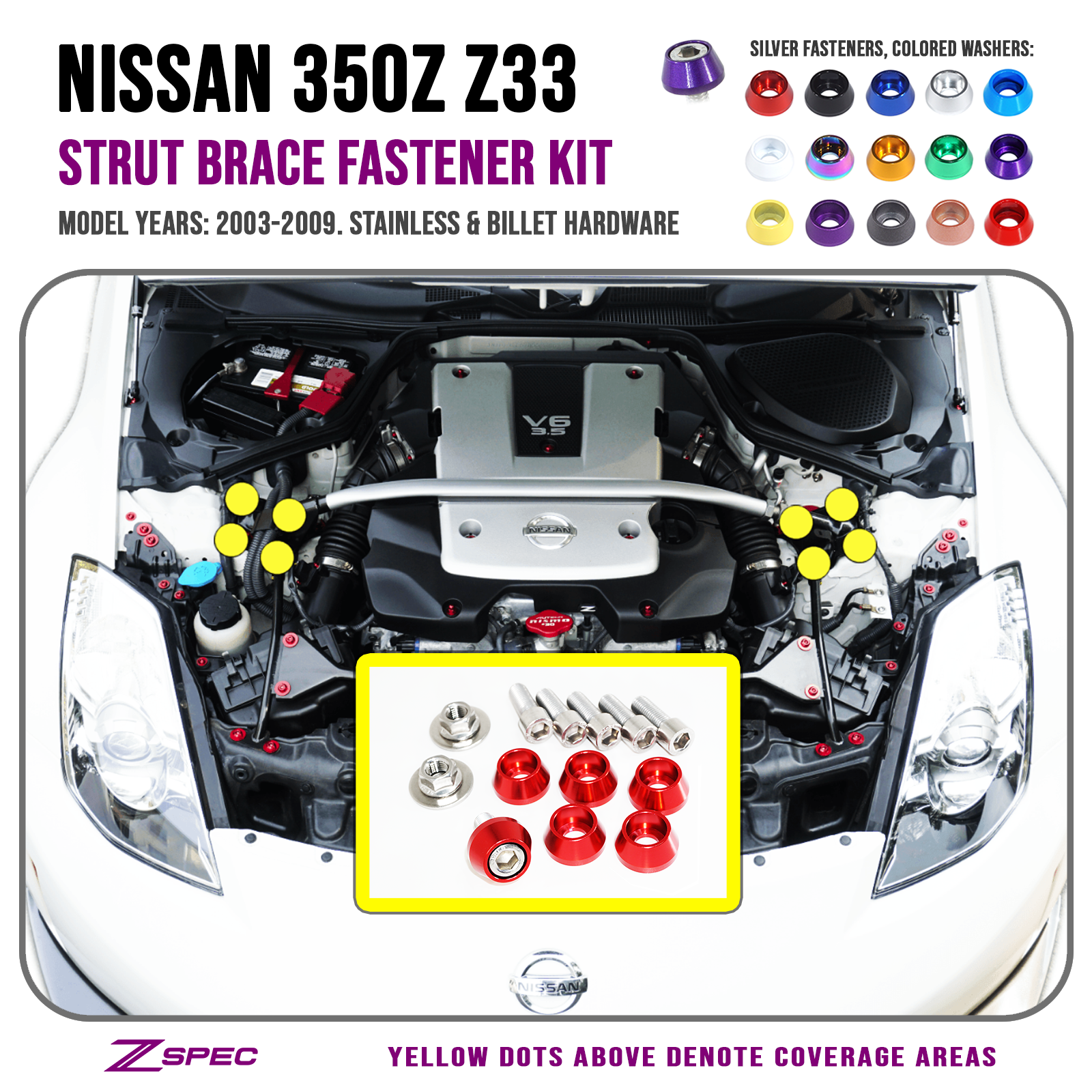 ZSPEC Strut Brace Fastener Kit for '03-09 Nissan 350z Z33, Stainless ...