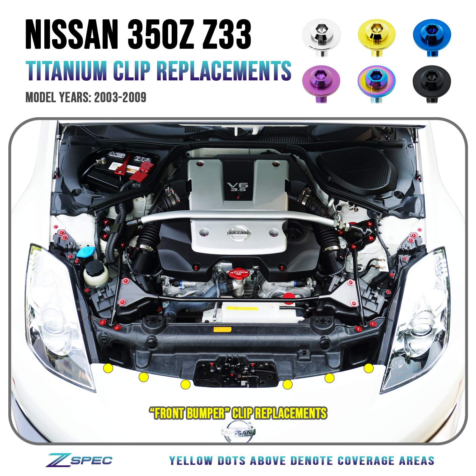 ZSPEC "Front-Bumper Only" Clips Replacement Kit for Nissan 350z Z33, Titanium