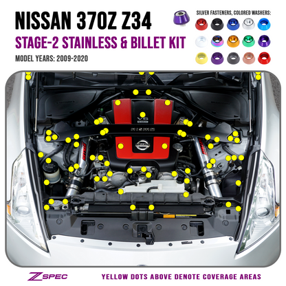 ZSPEC Stage-2 Dress Up Bolts® Fastener Kit for '09-20 Nissan 370z Z34, Stainless & Billet