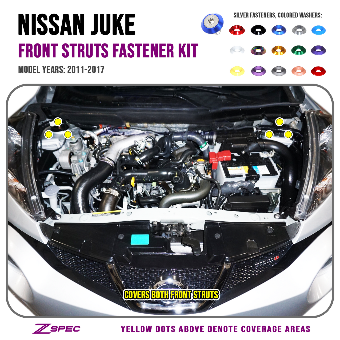 ZSPEC Front Struts Fastener Kit for Nissan Juke, Stainless & Billet