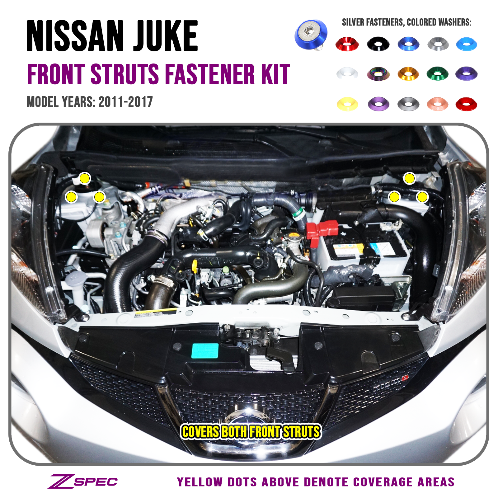 ZSPEC Front Struts Fastener Kit for Nissan Juke, Stainless & Billet