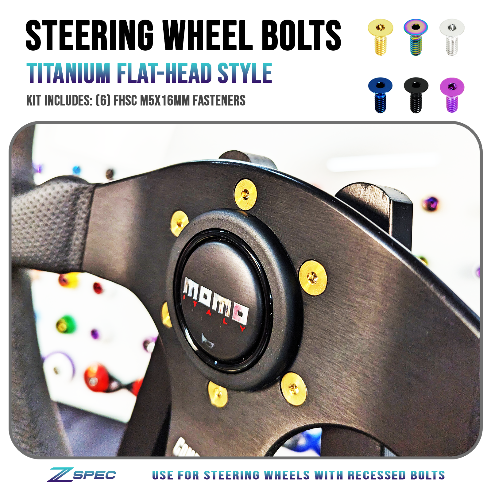 ZSPEC FHSC M5x16mm Steering Wheel Bolts, Titanium Grade-5, Six Bolts
