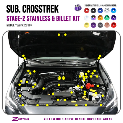 ZSPEC Stage-2 Dress Up Bolts® Fastener Kit for '18-24 Subaru CrossTrek, Stainless & Billet Hardware