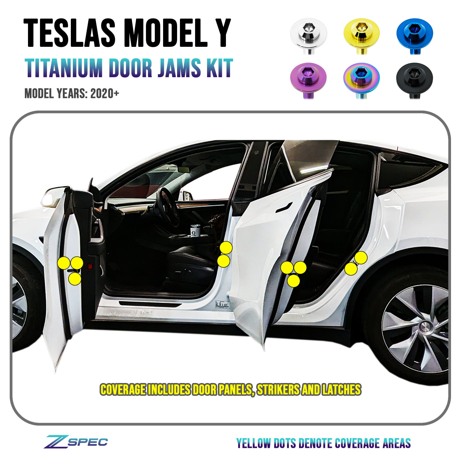 ZSPEC Door-Jams Fastener Kit, Strikers & Latches, for Tesla Model 3 & Y, Grade-5 Titanium