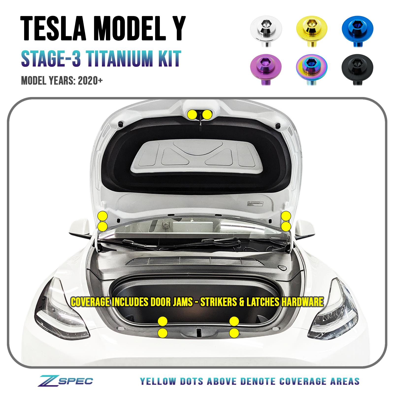 ZSPEC Stage-3 Dress Up Bolts® Fastener Kit for the Tesla Model Y, Grade-5 Titanium