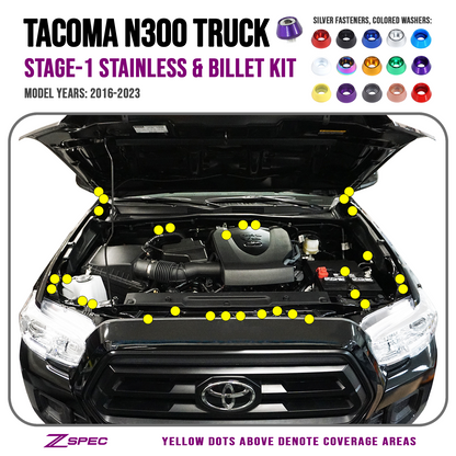 ZSPEC Stage-1 Dress Up Bolts® Fastener Kit for '16-23 Toyota Tacoma N300, Stainless & Billet