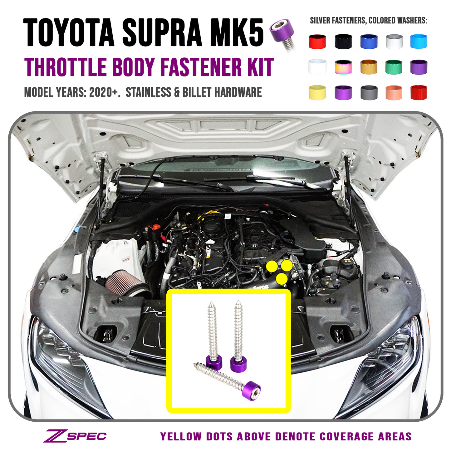 ZSPEC Throttle Body Fasteners for '20+ Toyota Supra MKV GR A90, Stainless & Billet