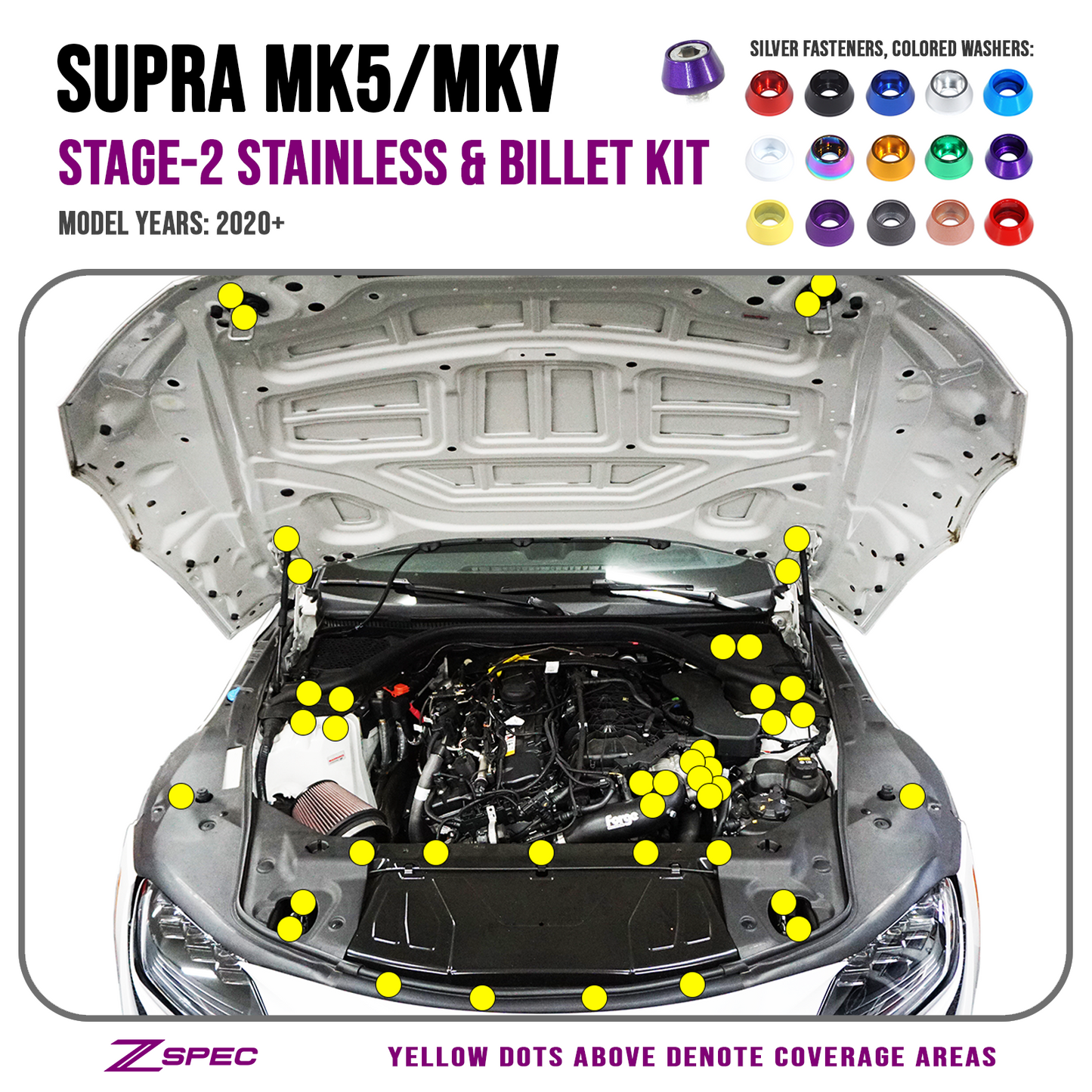 ZSPEC Stage-2 Fastener Kit for '20+ Toyota Supra MKV GR A90, Stainless & Billet