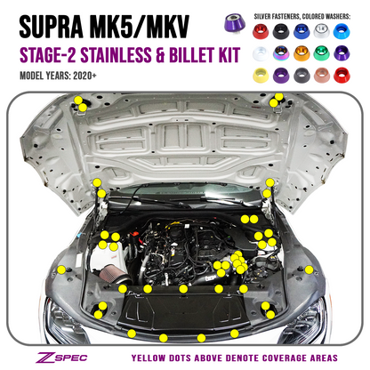 ZSPEC Stage-2 Fastener Kit for '20+ Toyota Supra MKV GR A90, Stainless & Billet