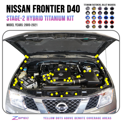 ZSPEC Stage-2 Dress Up Bolts® Fastener Kit for '05-21 Nissan Frontier D40, Titanium & Billet