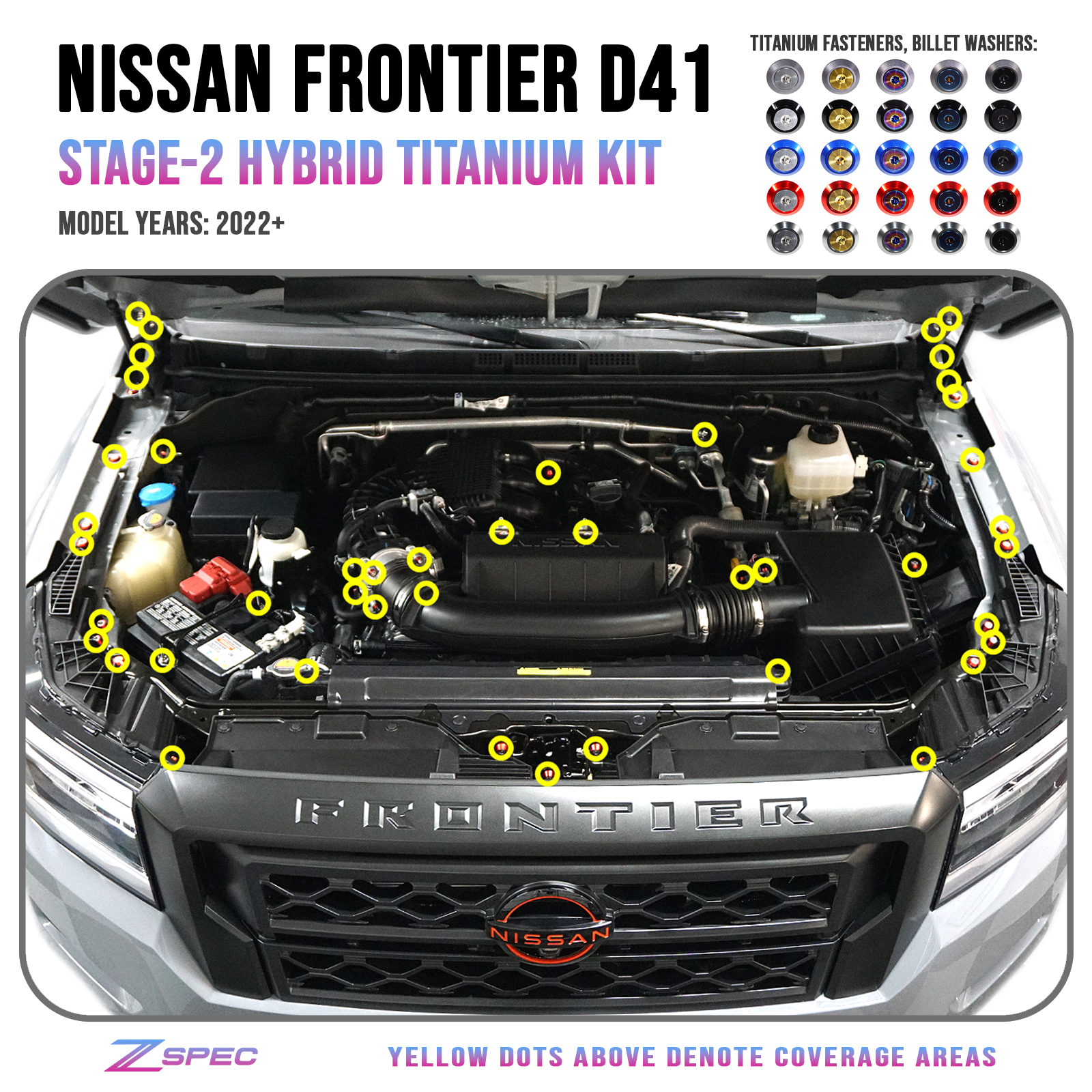 ZSPEC Stage-2 Engine Bay Fastener Kit for 22+ Nissan Frontier D41, Titanium