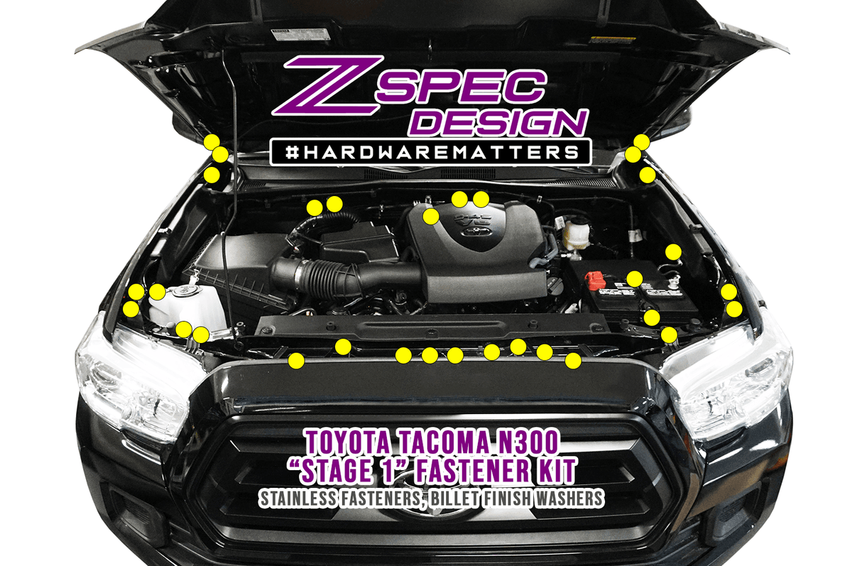 ZSPEC "Stage 1" Dress Up Bolts® Fastener Kit for '16-23 Toyota Tacoma N300, Stainless & Billet