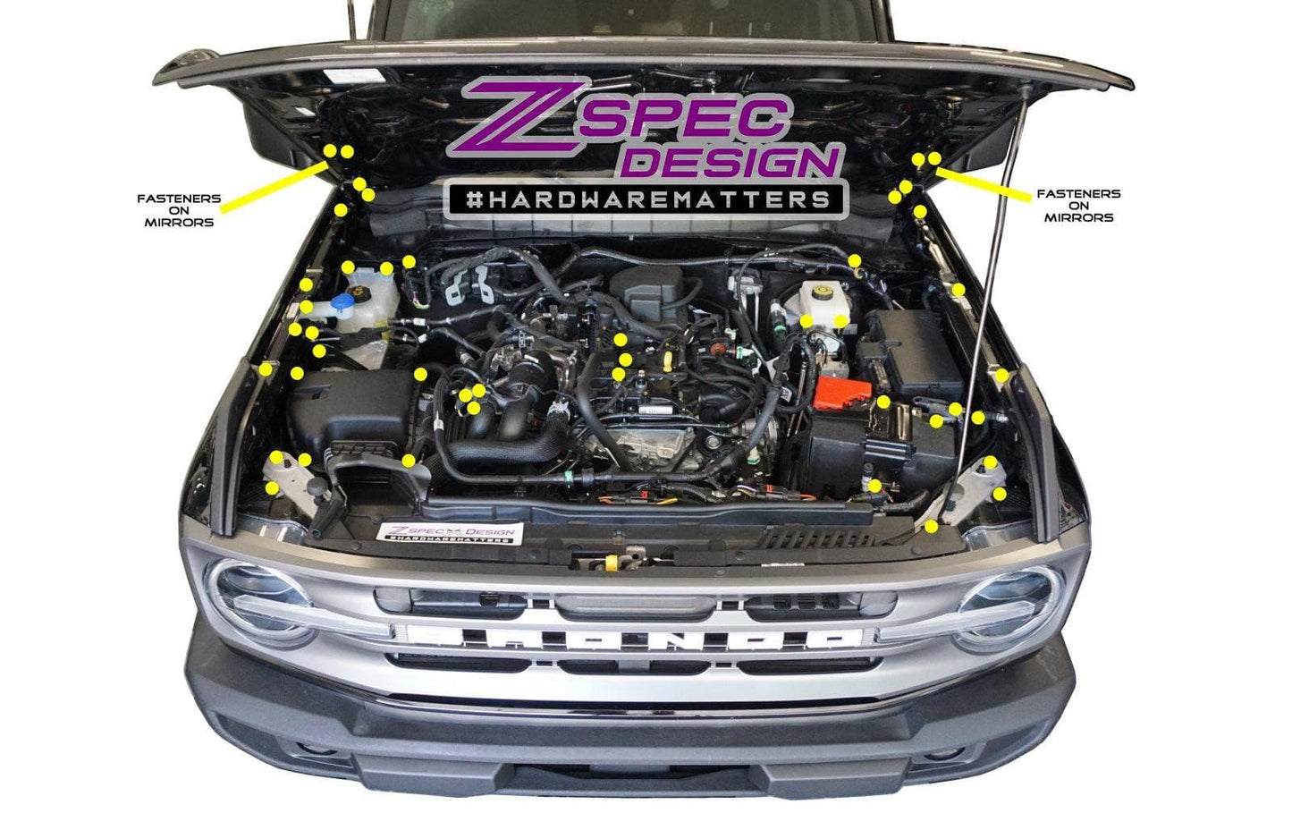 ZSPEC Stage-3 Dress Up Bolts® Fastener Kit for '21+ Ford Bronco 2.7L, Stainless-Billet