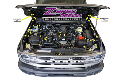ZSPEC Stage-3 Dress Up Bolts® Fastener Kit for '21+ Ford Bronco 2.7L, Stainless-Billet