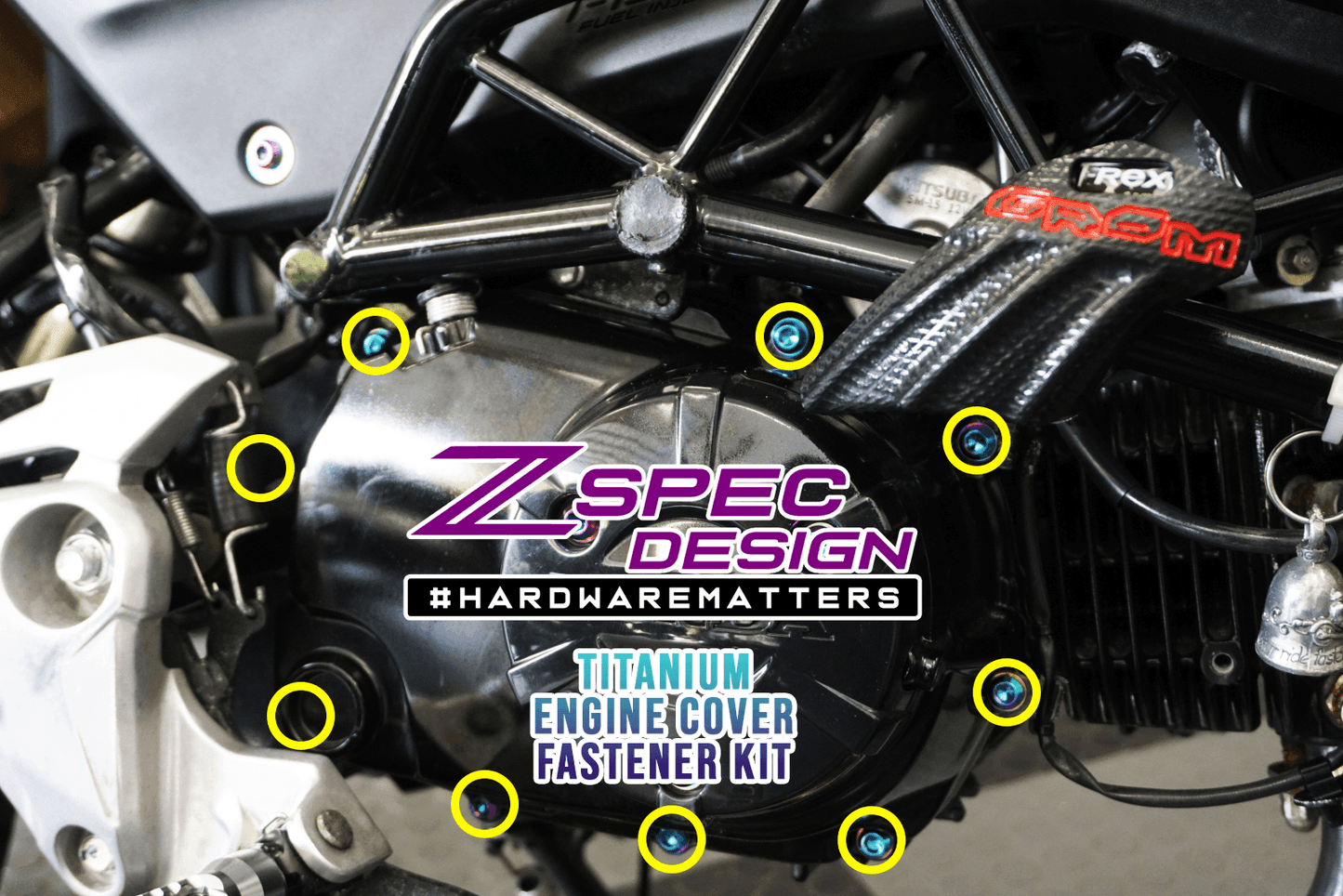 ZSPEC "Right-Side Engine Cover" Fastener Kit for the Honda Grom, Grade-5 Titanium