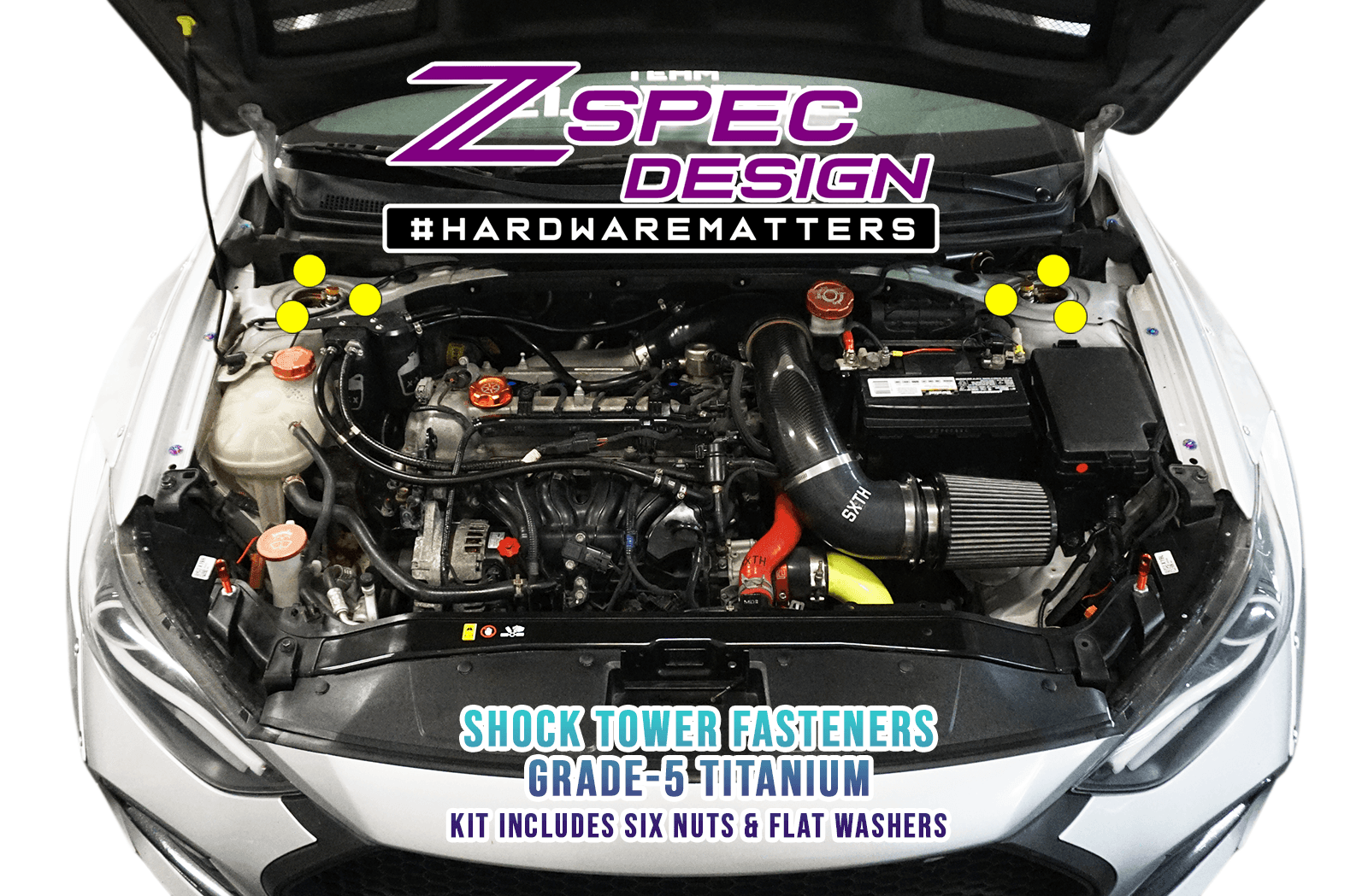 ZSPEC Shock Towers Dress Up Bolts® Fastener Kit for '17+ Hyundai Elantra, Titanium