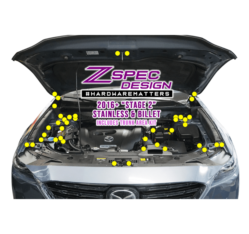 ZSPEC Stage-2 Dress Up Bolts® Fastener Kit for '17-23 Mazda CX-5, Stainless & Billet