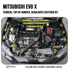ZSPEC Fenders/Top-of-Bumper/Headlights Fasteners for 07-13 Mitsubishi Lancer EVO X 10, Stainless & Billet