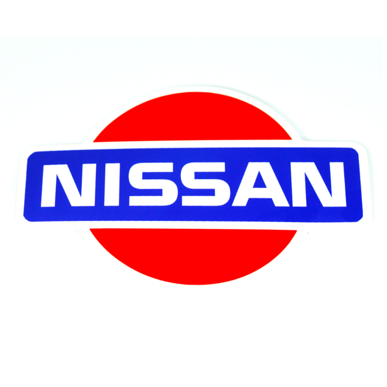 White Vinyl Nissan-Style Sticker Decal, 4" x 2.8"