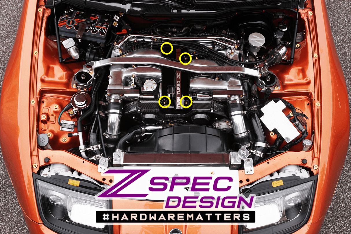 ZSPEC Throttle Cable Cover Fasteners for '90-96 Nissan 300zx Z32, Titanium & Billet