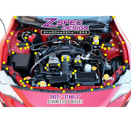 ZSPEC "Stage 2" Dress Up Bolts® Fastener Kit for Scion FRS, Subaru BRZ, Toyota 86 '13-21, Stainless & Billet