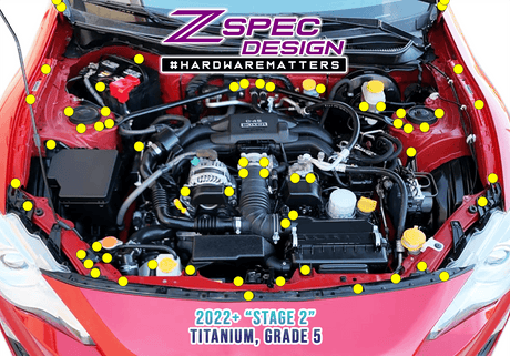 ZSPEC "Stage 2" Dress Up Bolts® Fastener Kit for Scion FRS, Subaru BRZ, Toyota 86 '13-21, Titanium