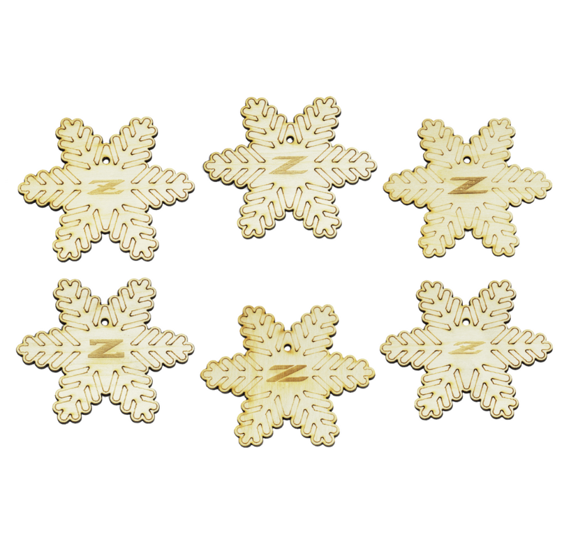 ZSPEC Laser-Engraved Wood Ornaments, Set of Six Nissan Z-Snowflakes, 3.75"