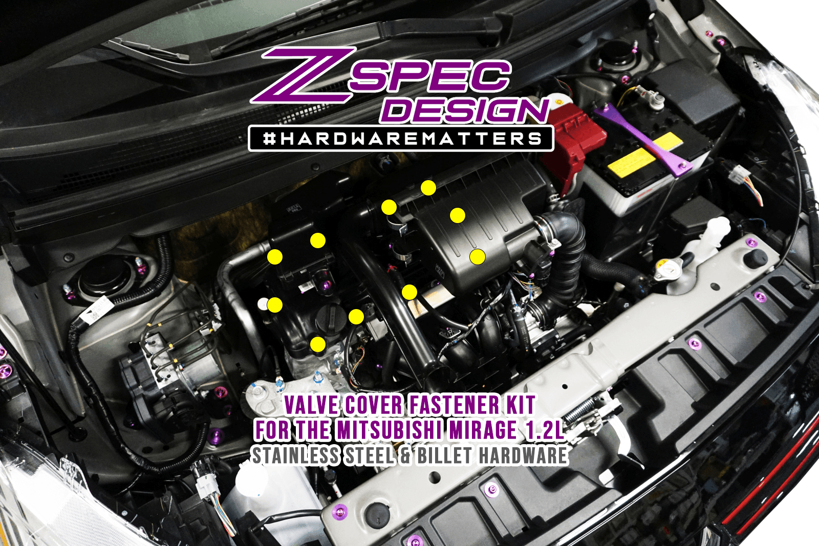 ZSPEC Valve Cover Dress Up Bolts® Fastener Kit for '23+ Mitsubishi Mirage, Stainless & Billet