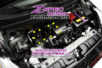 ZSPEC Valve Cover Dress Up Bolts® Fastener Kit for '23+ Mitsubishi Mirage, Stainless & Billet
