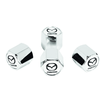 Chrome Valve Stem Tire Caps, Style: MAZDA on White Background
