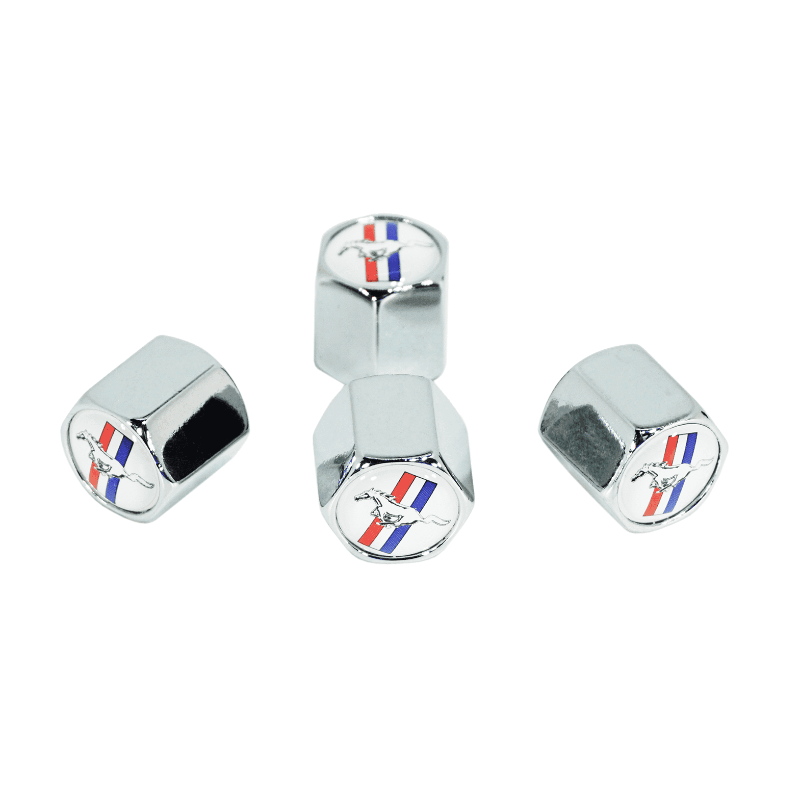 Chrome Valve Stem Tire Caps, Style: Mustang, White Background