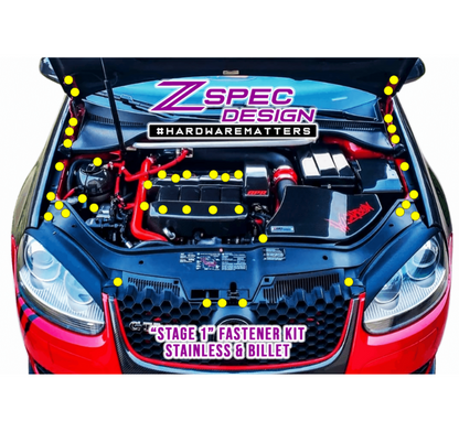 ZSPEC Stage-1 Dress Up Bolts® Fastener Kit for '05-10 VW Golf MK5, Stainless & Billet